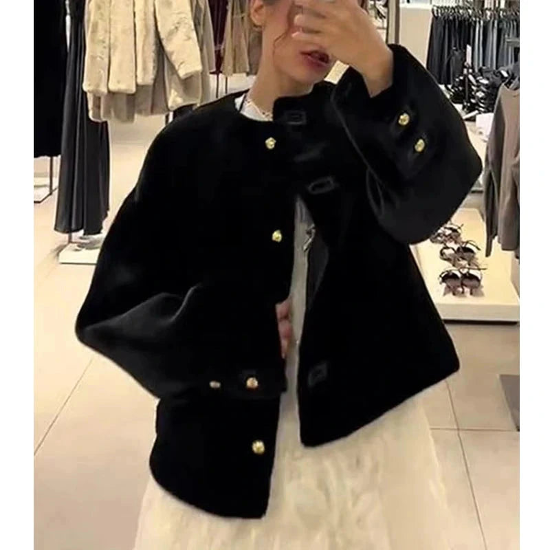 Brown polyester jacket with minimal design and regular fit, featuring a zip closure and side pockets.