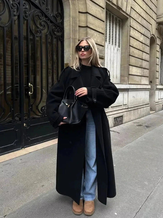 Grey cotton oversized jacket with dropped shoulders and front patch pockets