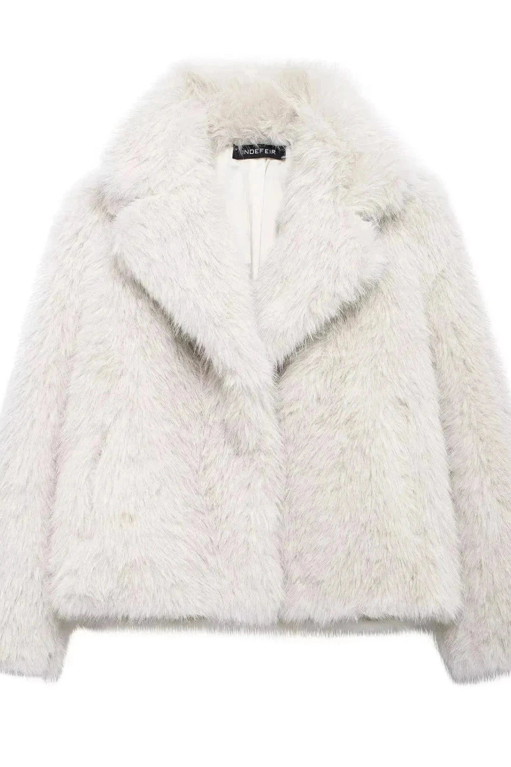 Chic faux leather fur short coat in frost white, featuring a thick and cozy design for casual outings.