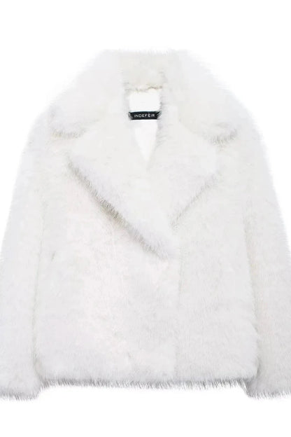 Chic faux leather fur short coat in snow white, designed for warmth and a regular fit, perfect for casual outings.