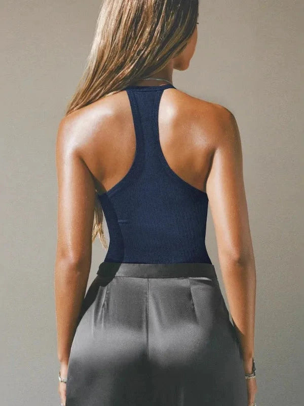 Openwork halter-neck sleeveless crop top made from soft viscose with a relaxed fit and regular length.