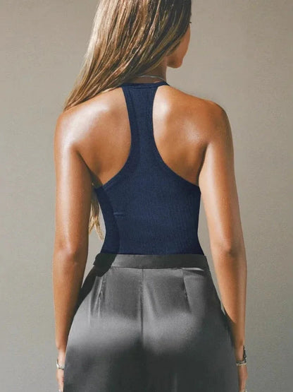 Openwork halter-neck sleeveless crop top made from soft viscose with a relaxed fit and regular length.