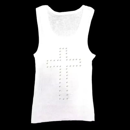 Geometric corset crop top with rhinestone accents in bright white, featuring medium stretch and regular length.