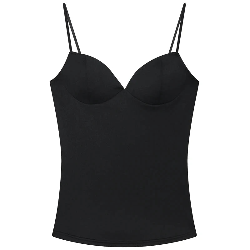 Burgundy backless camisole with elegant corset detailing in a high stretch polyester blend.