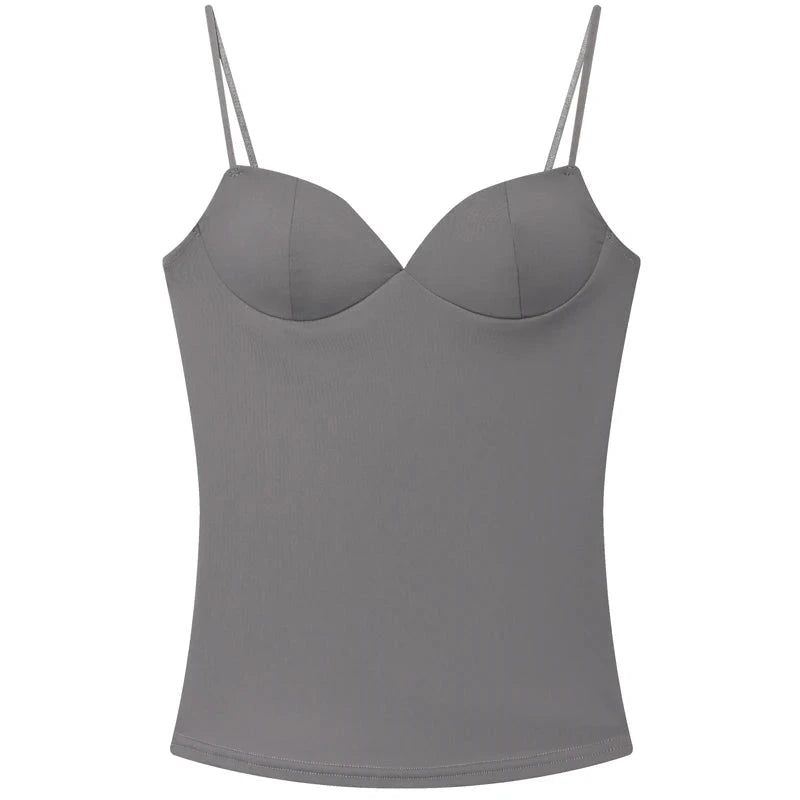 Burgundy backless camisole with elegant corset detailing, made from a high stretch polyester blend.