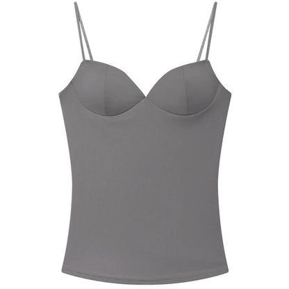 Burgundy backless camisole with elegant corset detailing, made from a high stretch polyester blend.