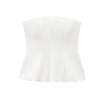 Butter yellow ruffled cami top with a strapless silhouette and lightweight polyester fabric. Ideal for summer outings.