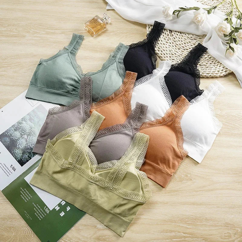 Lace-trimmed cotton bandeau top with an elegant back design, ideal for layering or standalone wear.