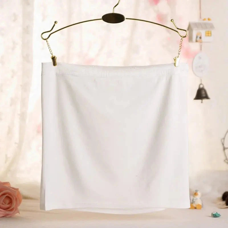 Strapless crop tube top in solid black with seamless design and elastic band for a secure fit.