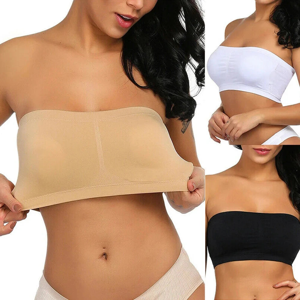 Seamless plus size strapless bra with removable cushions for customizable support and a smooth silhouette.
