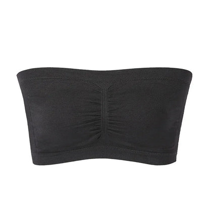 Seamless plus size strapless bra in classic black with removable cushions for customizable support and smooth silhouette.