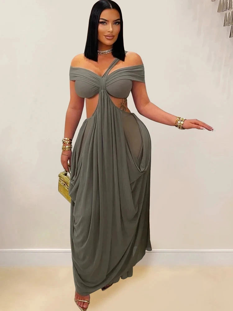 Beyprern women's cut out layered irregular party dress with ruched details and asymmetrical neckline.