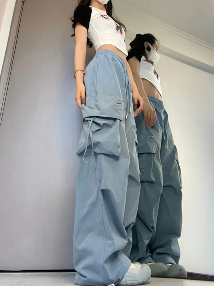 Women's Y2K Korean Cargo Pants Loose Wide Leg Streetwear Sweatpants