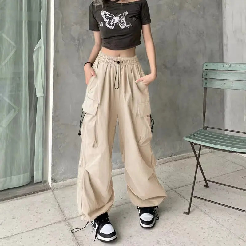 Women's Y2K Cargo Pants High Waisted Baggy Sweatpant Drawstring Joggers