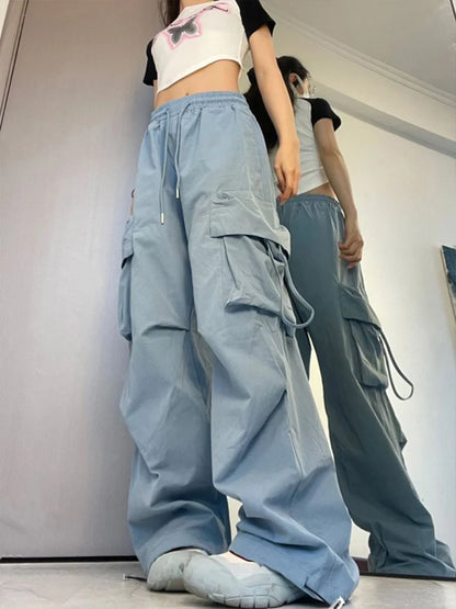 Women's Y2K Korean Cargo Pants Loose Wide Leg Streetwear Sweatpants