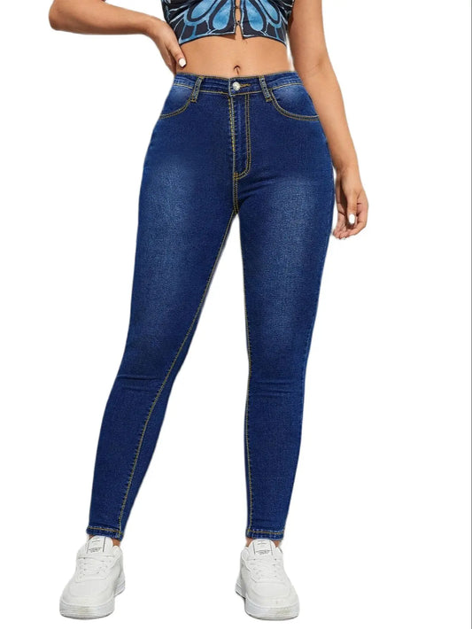 Fall High Waist Slim Fit Jeans Stretch Casual