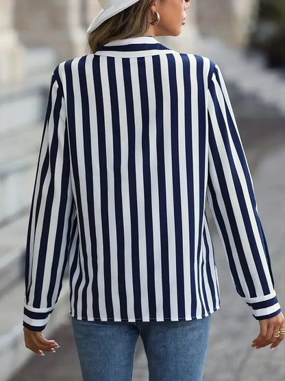 Fashion Women's Shirts & Blouses,Elegance Striped Print Shirt,2024 Spring & Summer Large Size Female Clothing Blouse Tops