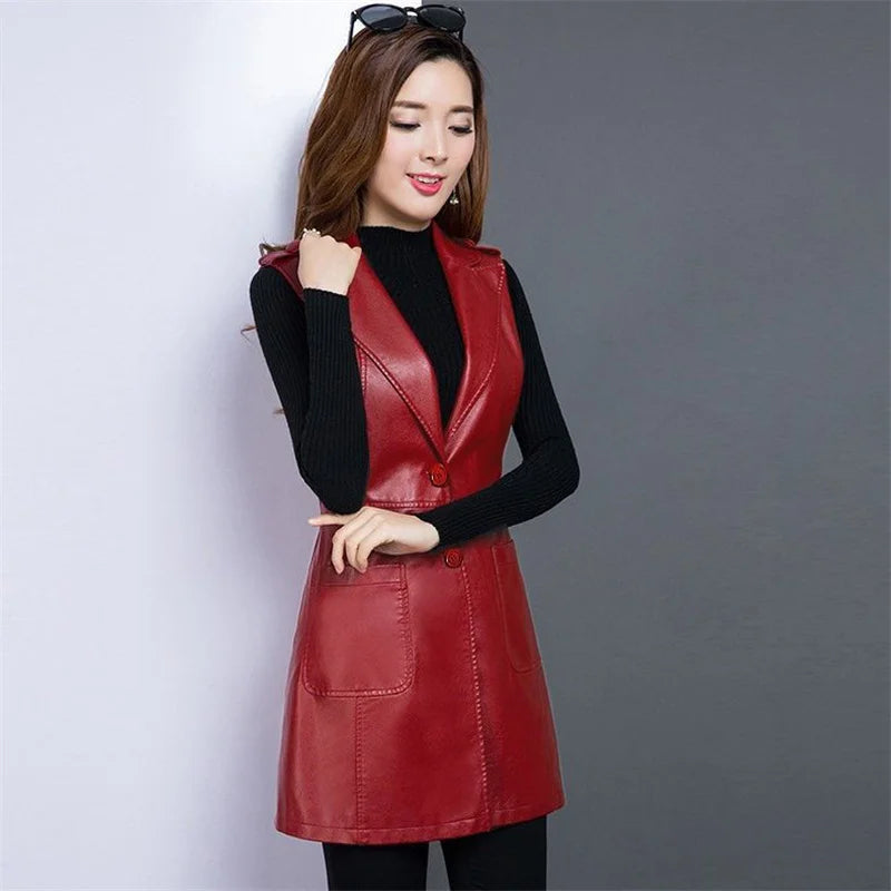 Thick Cotton Vest Coat Women's PU Leather Waistcoat Suit Vest Cardigan Outcoat