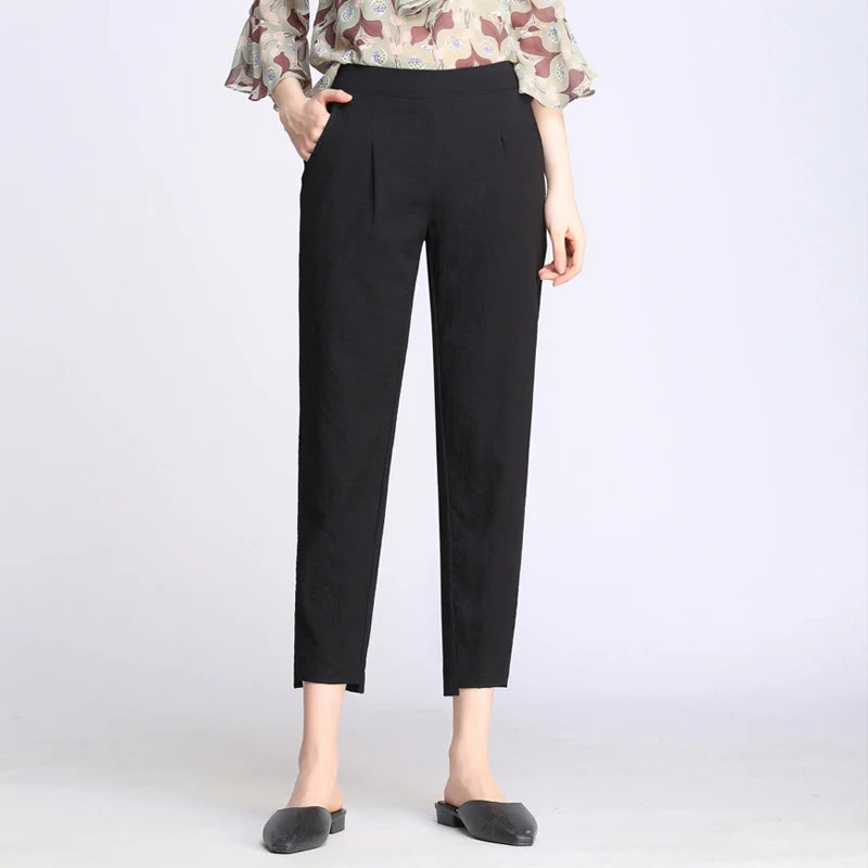 New Women's Casual Harajuku Spring Summer Trousers Elastic Waist Cotton