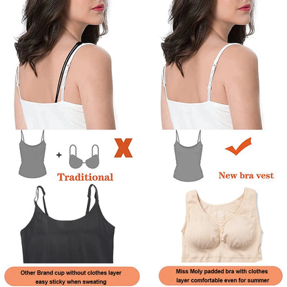 Tank Tops Camisole with Built in Padded Bra Vest Cami Shelf Bra Women Casual Wide Strap Tank Top with Built in Removable Bra