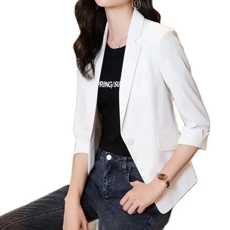 Solid Color Thin Blazer Women New Three-Quarter Sleeve Spring Summer Slim Short Suit Jacket