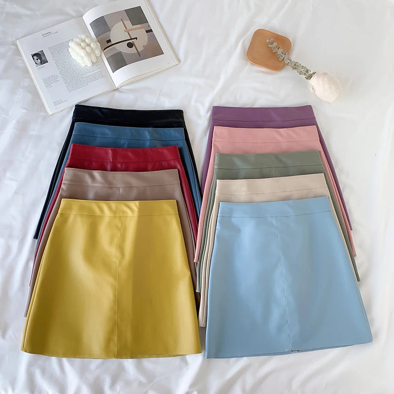 Colors Pu Leather Mini Skirt Bodycon Pencil Slim Girls