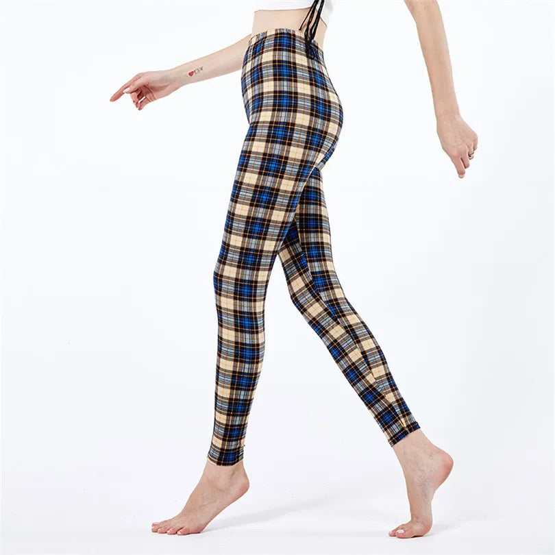 Yrrety Black Plaid Leggings Skinny Women's Workwear Push Up Leggings