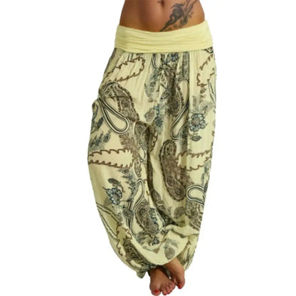 Women's Boho Paisley Print Ankle Tied Baggy Loose Pant