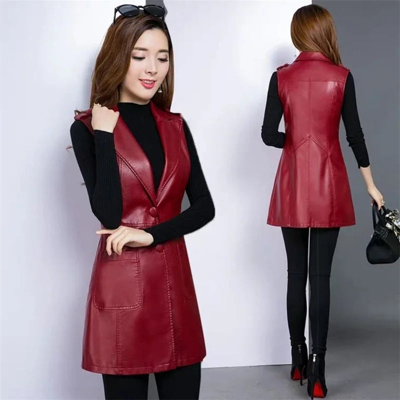 Thick Cotton Vest Coat Women's PU Leather Waistcoat Suit Vest Cardigan Outcoat