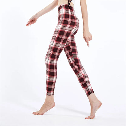 Yrrety Black Plaid Leggings Skinny Women's Workwear Push Up Fitness