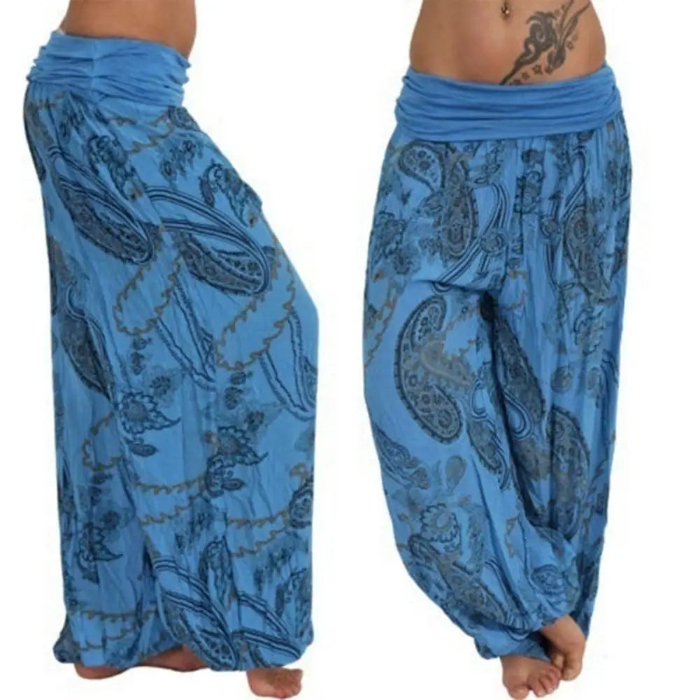 Women's Boho Paisley Print Ankle Tied Baggy Loose Pant