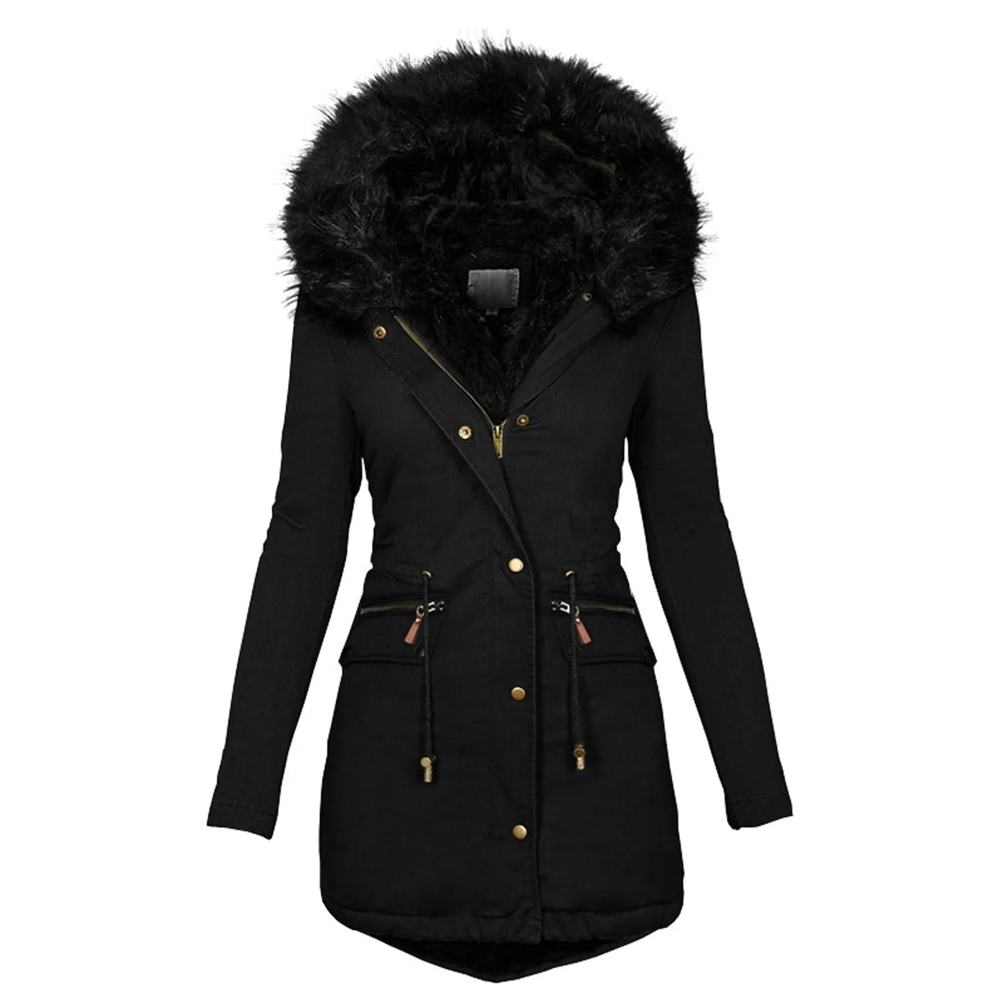 Fashion Velvet Parka Coat with Drawstring Pockets: Thick Warm Winter Jacket for Women