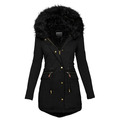 Fashion Velvet Parka Coat with Drawstring Pockets: Thick Warm Winter Jacket for Women