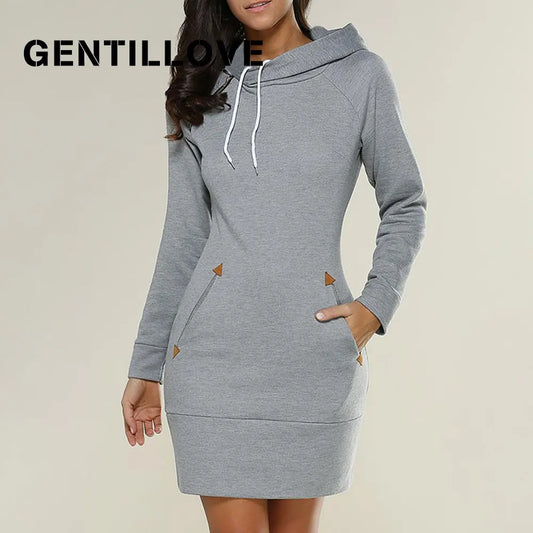 Casual Zipper Pockets Hoodie Dress - Vintage Harajuku Sweatshirt