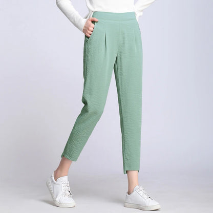 New Women's Casual Harajuku Spring Summer Trousers Elastic Waist Cotton