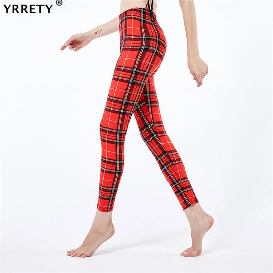 Yrrety Black Plaid Leggings Skinny Women's Workwear Push Up Fitness