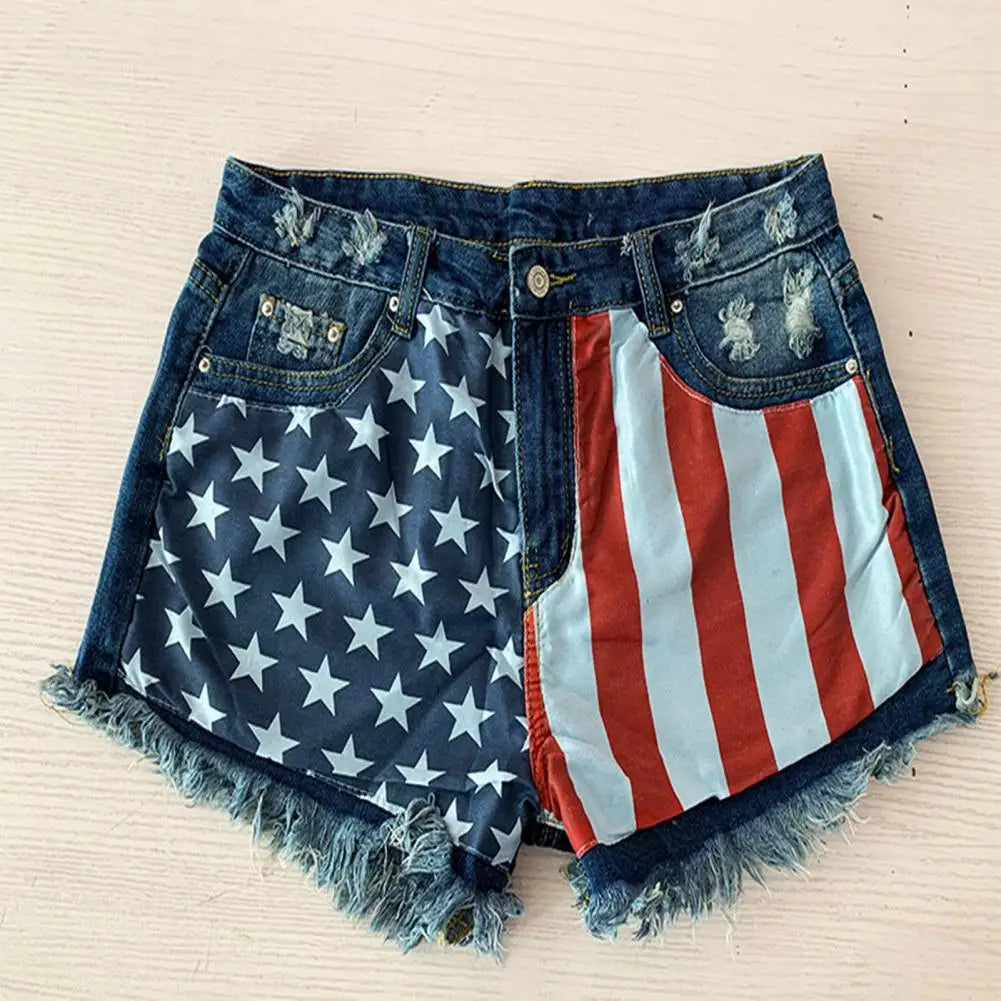 Women's Denim Shorts High Waist Skinny American Flag