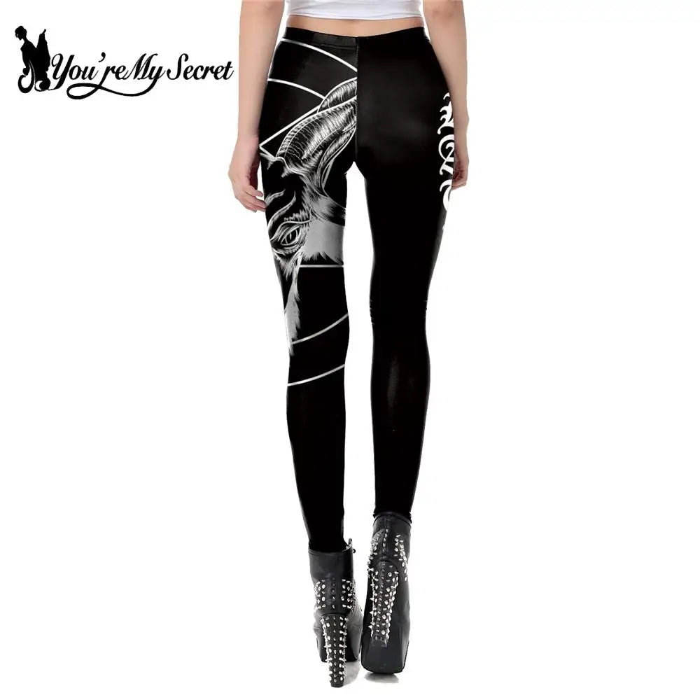 Gothic Ouija Leggings Satan Goat Workout Pants Black Slim