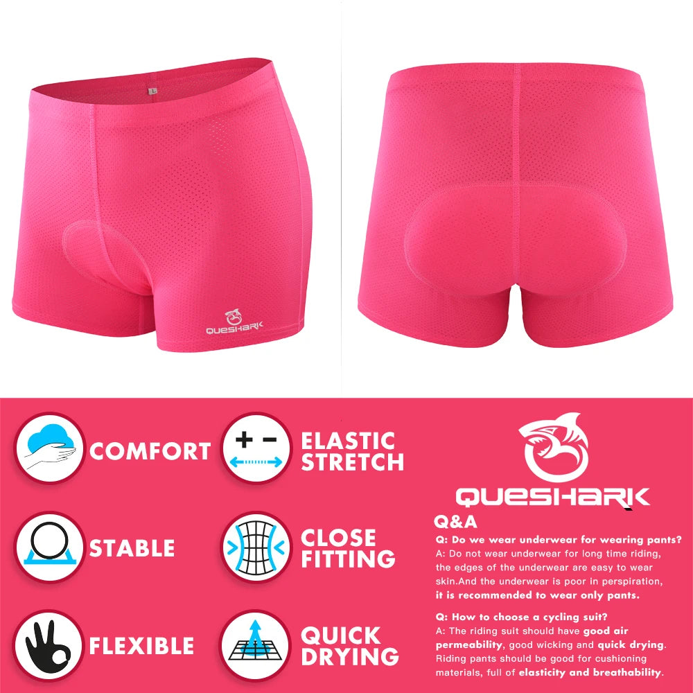 Queshark Women's Pink Cycling Underwear Gel Padded Shockproof Tights