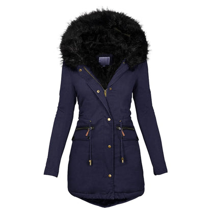 Fashion Velvet Parka Coat with Drawstring Pockets: Thick Warm Winter Jacket for Women