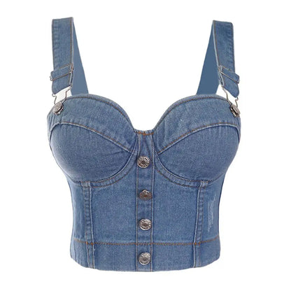 SXTHAENOO Fashion Sexy Denim Jeans Women Button Bustier Bra Party Night Club Party Cropped Top Vest Plus Size Ropa De Mujer