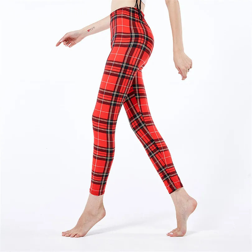 Yrrety Black Plaid Leggings Skinny Women's Workwear Push Up Leggings