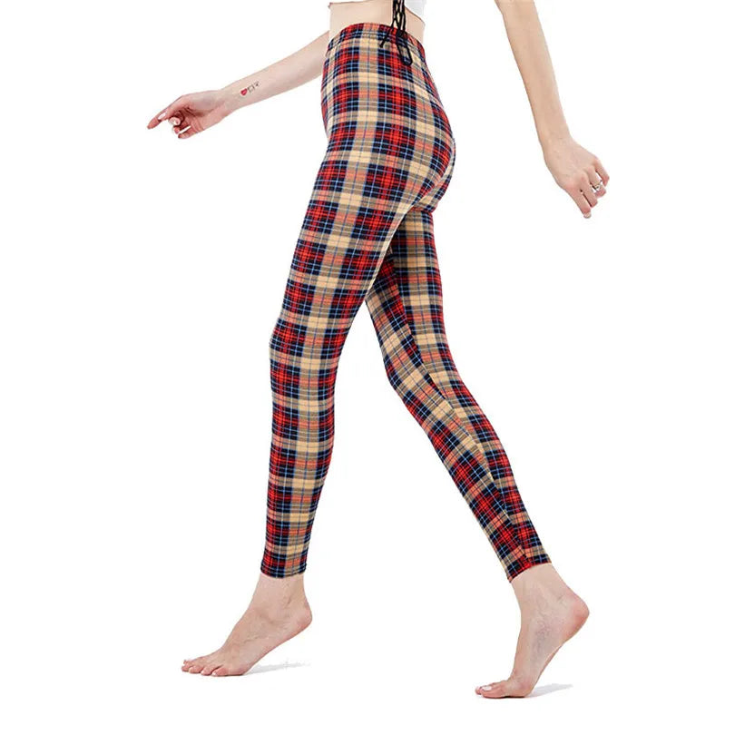 Yrrety Black Plaid Leggings Skinny Women's Workwear Push Up Fitness