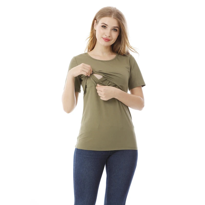 Nursing T-Shirt - Short Sleeve Breastfeeding Cotton Top