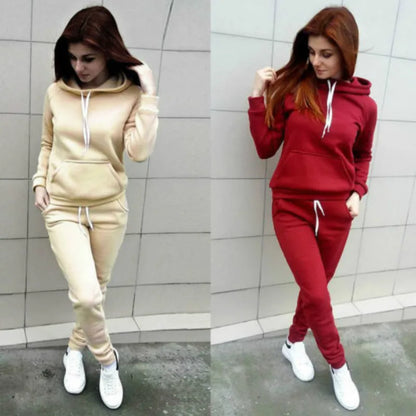 Solid Women Tracksuit Casual Hoodies Sweatshirt Pant Set Lounge Wear Sport Suit 2PCS Autumn Winter