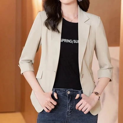 Solid Color Thin Blazer Women New Three-Quarter Sleeve Spring Summer Slim Short Suit Jacket