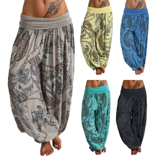 Women's Boho Paisley Print Ankle Tied Baggy Loose Pant