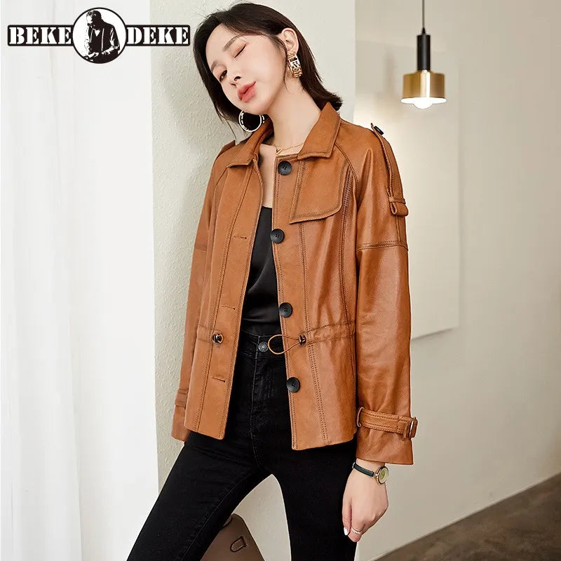 Women's Leather Biker Jacket - Sheepskin Slim Fit