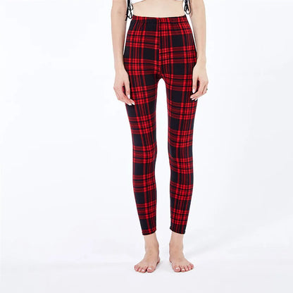 Yrrety Black Plaid Leggings Skinny Women's Workwear Push Up Fitness