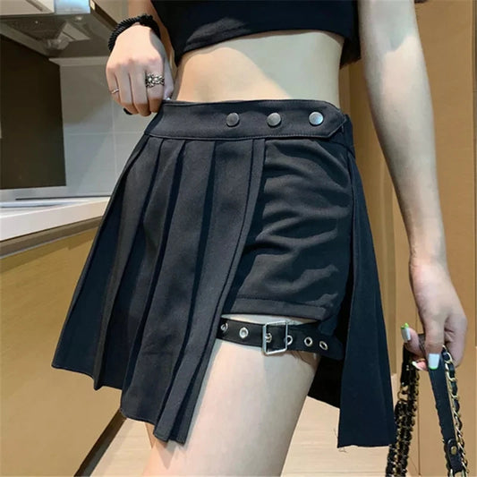 Gothic Women's Skirt High Waist Pleated Punk Black